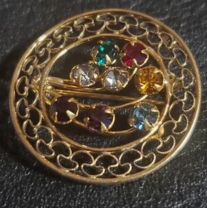 Vintage Gold Brooch Signed Carla 14kgf Semi Previous Stones